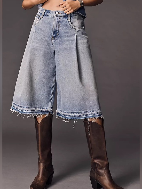 Pilcro Pants - NEW Pilcro Anthropologie Pleated Culotte Mid-Rise Wide-Leg Denim Shorts Sz 30